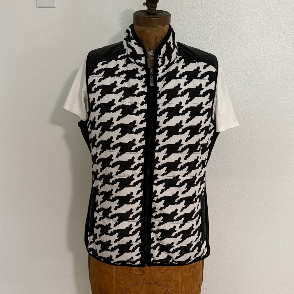 Women's Casual Identity Faux Leather Trimmed Puffer Vest Size M